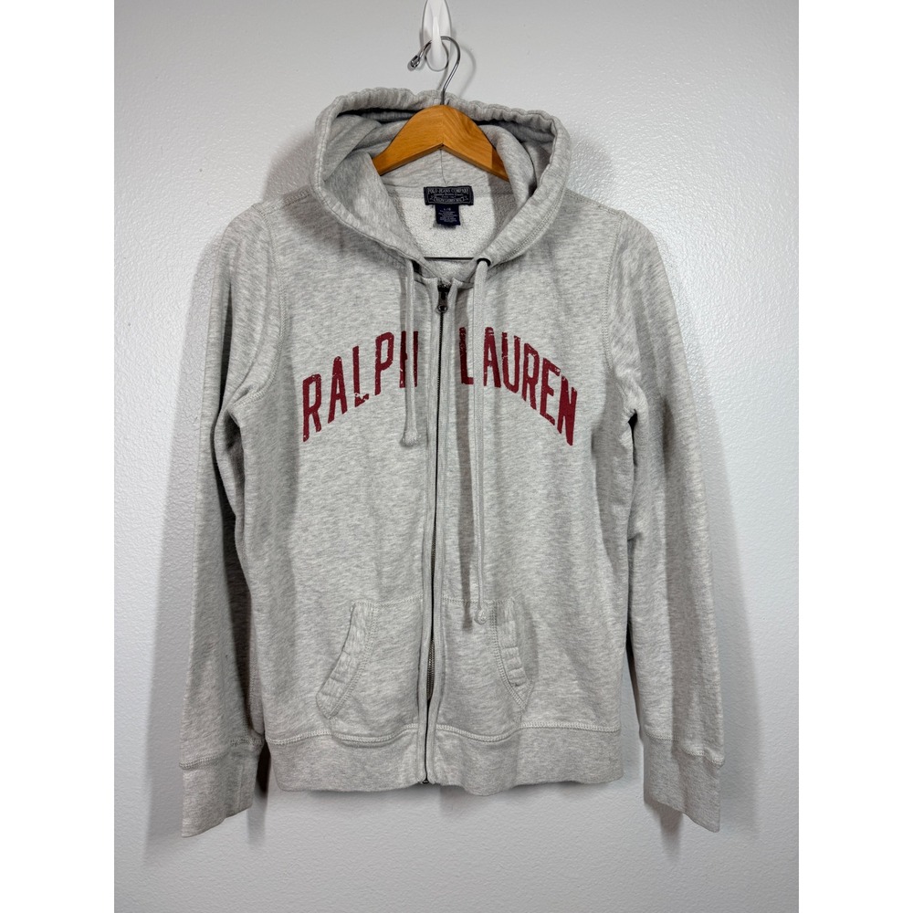 Polo Jeans Ralph Lauren Hoodie Womens Large Gray Zip Up Spellout Logo Y2K